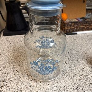 Glass Pitcher with Blue Floral Design